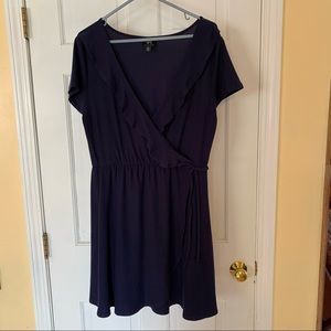 Navy short sleeve wrap dress by Derek Heart.